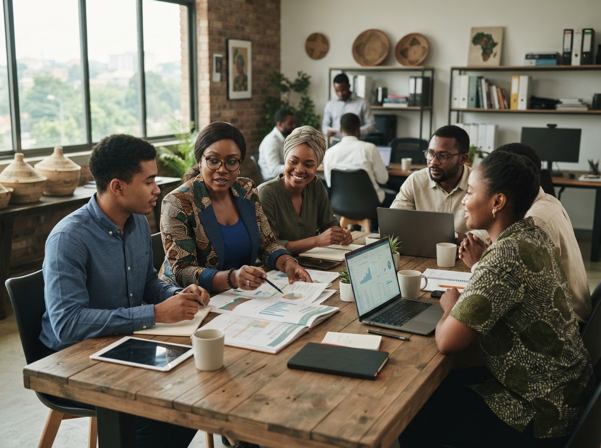 Grant Portal Nigeria team reviewing unified market data on a workstation
